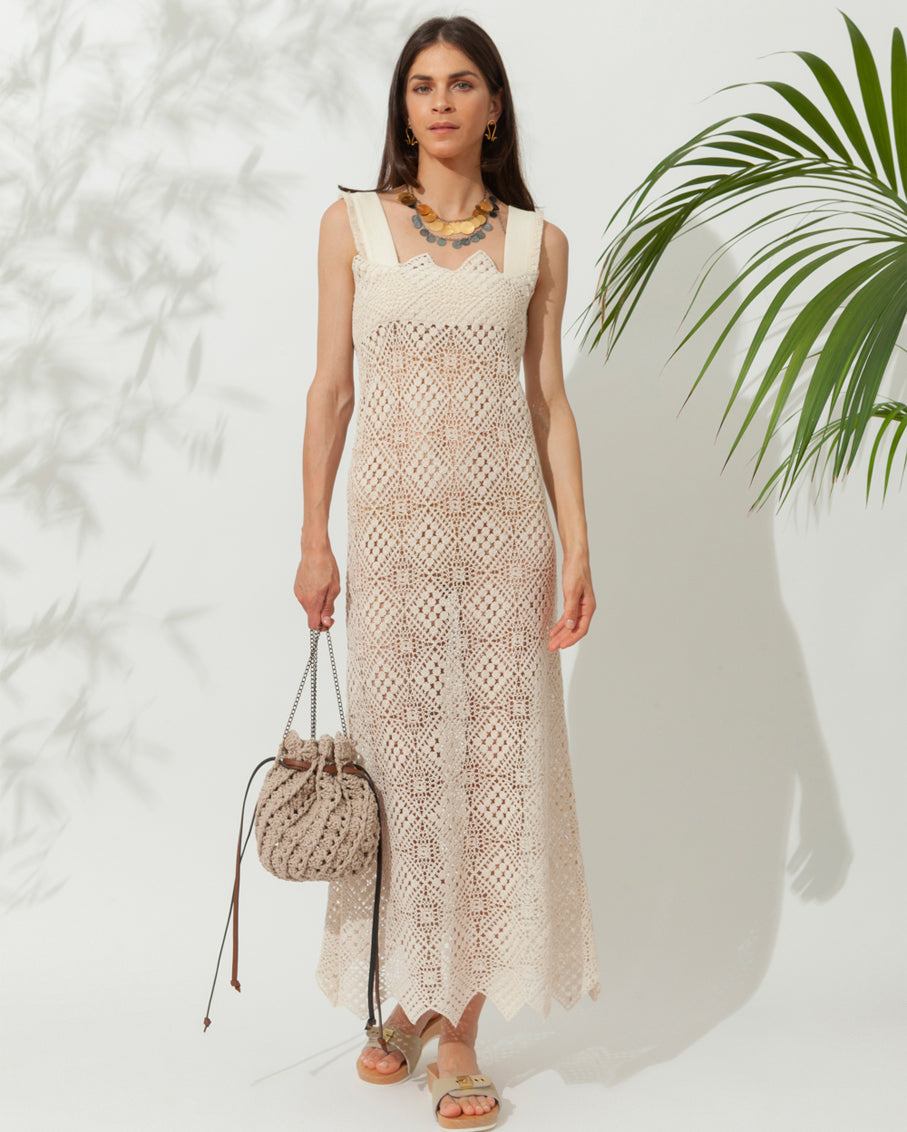 aphrodite midi dress Aphrodite Crochet Sand Midi Dress – shopatsauce.com