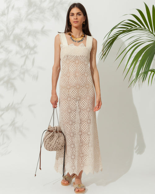 Aphrodite Crochet Sand Midi Dress