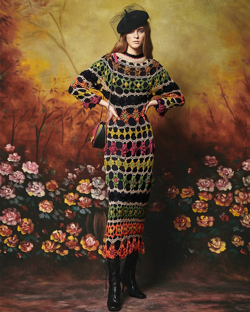 Barley dress with hand crochet details multi