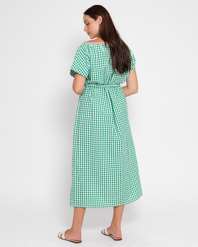 Benedicte Dress Gingham Green Long Dress