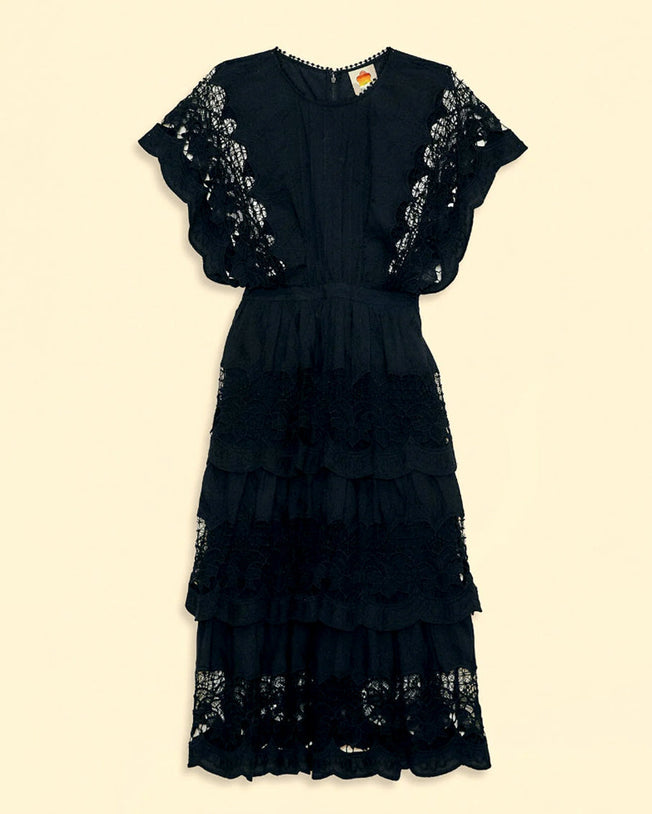 Black Richilieur Midi Dress