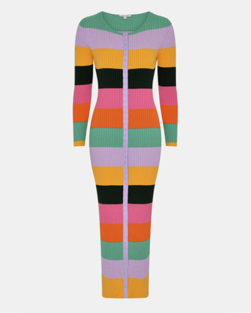 Paisley rib knit midi dress bright stripe