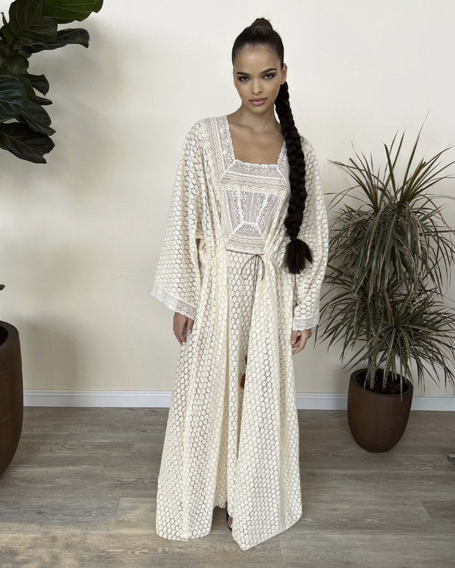Buttercream Crochet Square Neck Lace Kaftan