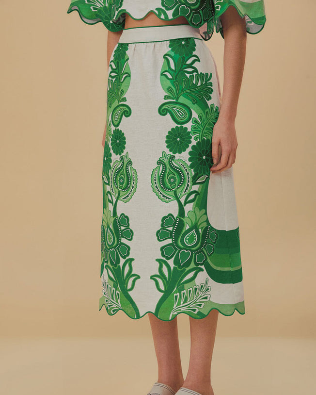 Color Festival Green Linen Blouse and Midi Skirt