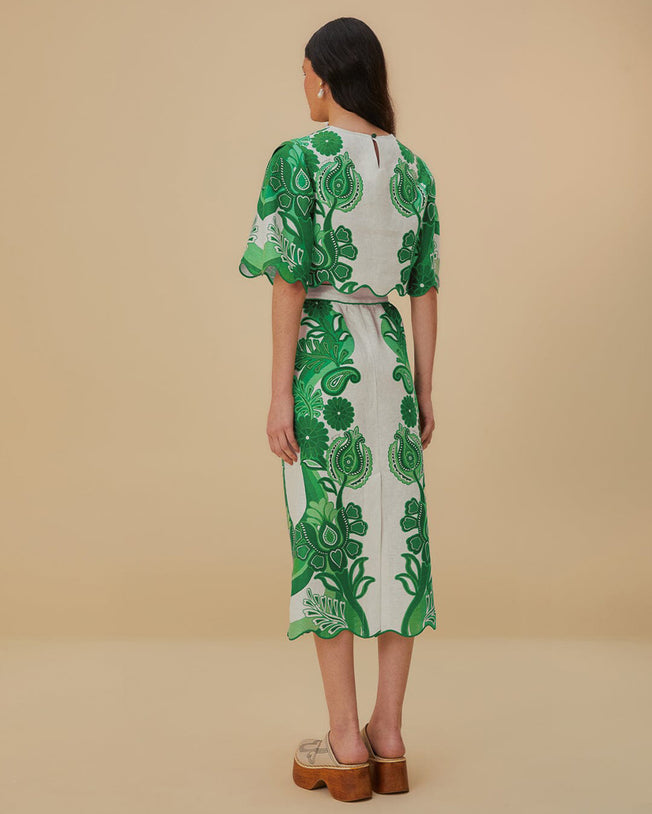 Color Festival Green Linen Blouse and Midi Skirt