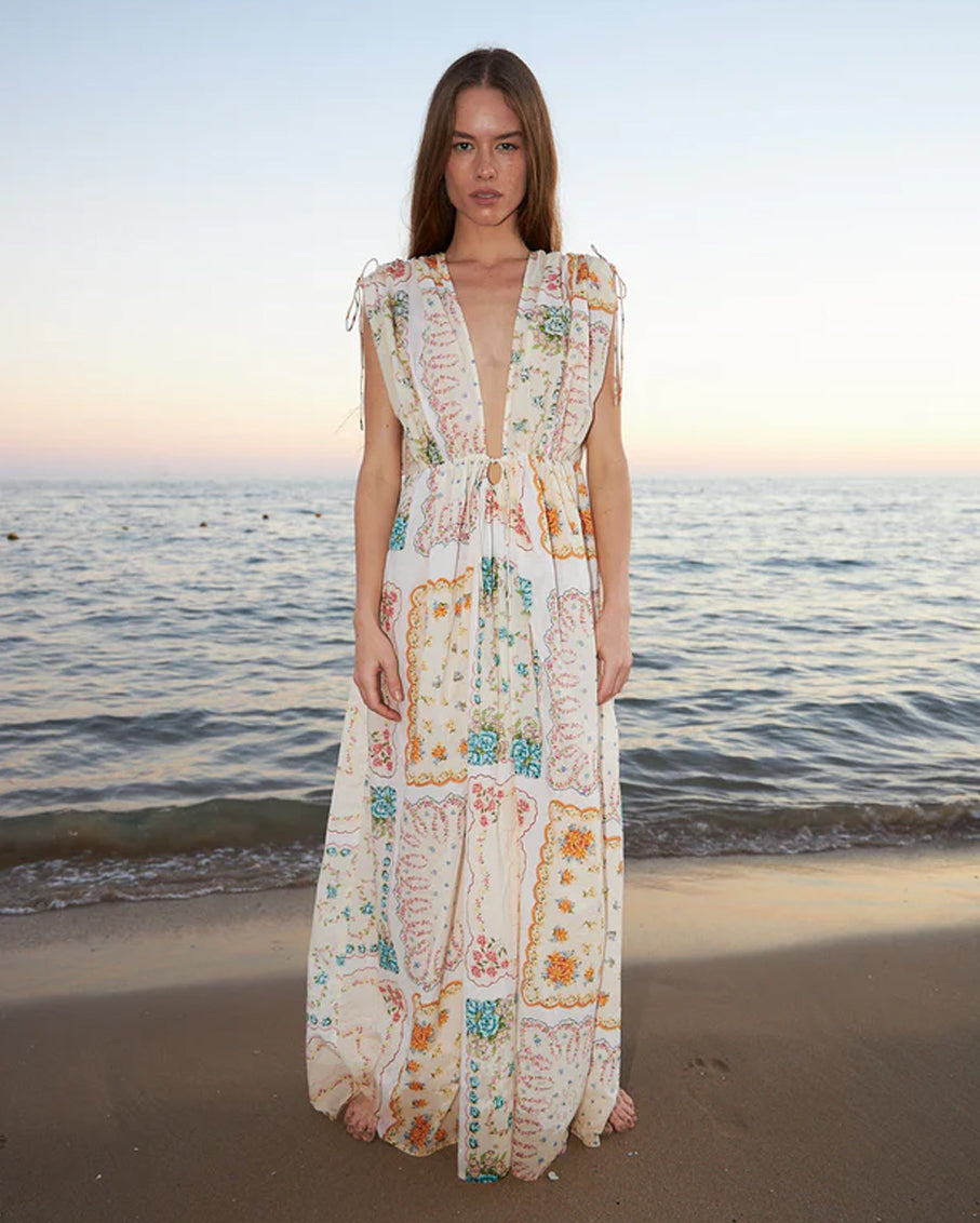 Print Dress Handkerchief Beach Dress Cotton Tissue Handkerchief Printed Maxi Dress –