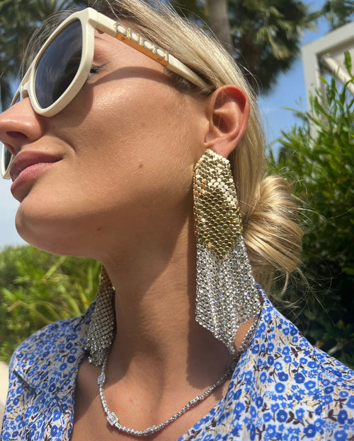 Diana gols and strass mesh with crystal earrings