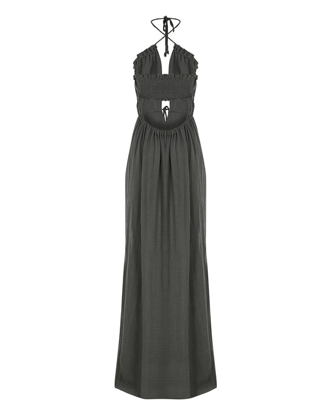 Gaia Antracite Fabric Long Dress
