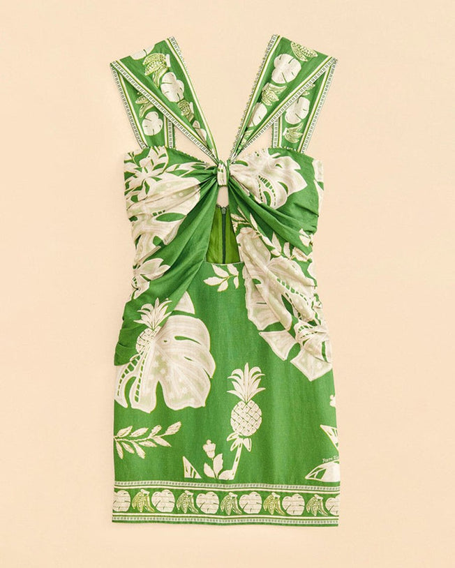 Lace monsteras green mini dress