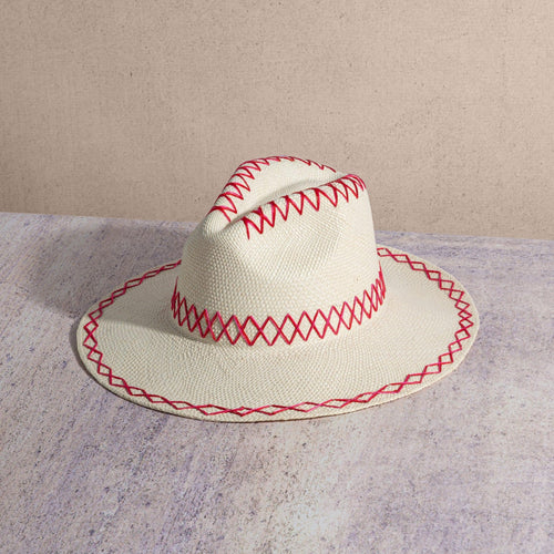 Zigzag Stitch Toquilla Straw Jade Pink Hat