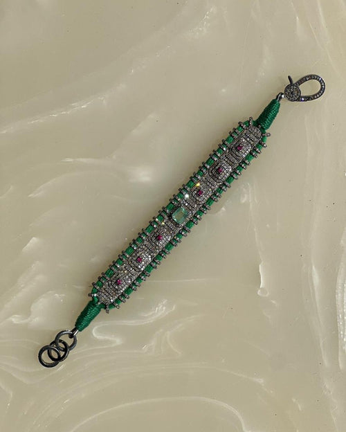 14K Victorian Bracelet - Wt. (Gross-25.740gms; Silver-23.550gms; Other-1.040gms) Dia. Single Cut LB 4.330ct with 850 Dia. Pcs (Stones: Emerald 1.110cts with 1 pcs; Ruby 0.320cts with 6pcs) - Green
