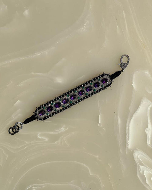 14K Victorian Bracelet - Wt. (Gross-25.150gms; Silver-21.232gms; Other-1.050gms) Dia. Single Cut LB 3.360ct with 1090 Dia. Pcs (Purple Stones: Amethyst 10.140cts with 9 pcs; Emerald 0.840cts with 16pcs) - Black