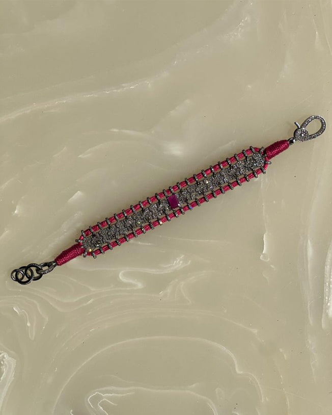 14K Victorian Bracelet - Wt. (Gross-23.500gms; Silver-21.884gms; Other-0.780gms) Dia. Full Cut 0.710ct with 20 & Dia. Single Cut LB 2.860cts with 796pcs Dia. Pcs (Stones: Ruby 0.810cts with 1pcs) - Pink