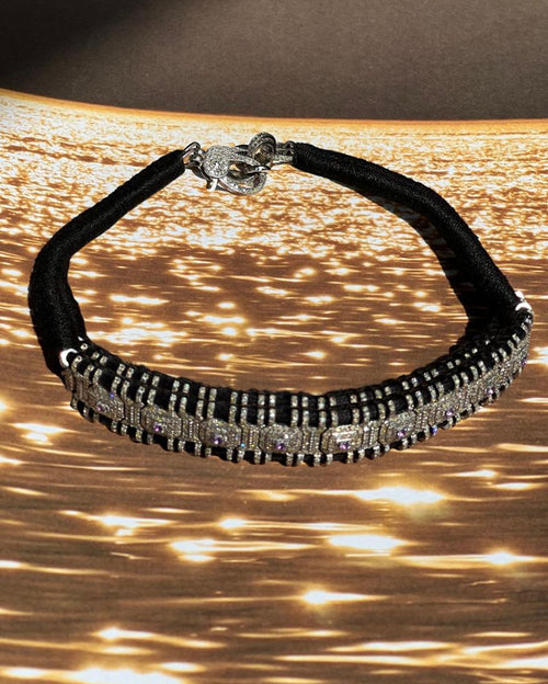 14K Victorian Necklace - Wt. (Gross-36.380gms; Silver-28.030gms; Other-7.200gms) Dia. Single Cut LB 5.400cts with 1062 Dia. Pcs (Stones: Amethyst 0.350cts with 8pcs) - Black
