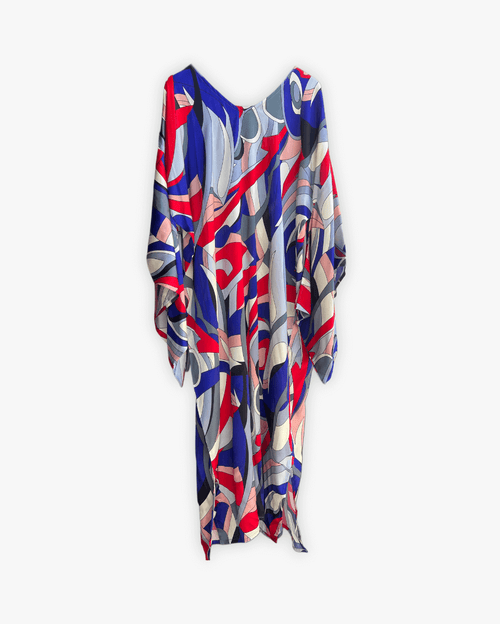 La Bonita Silk Satin Multi Print Kimono Sleeve Kaftan