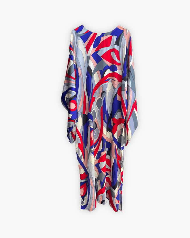 La Bonita Silk Satin Multi Print Kimono Sleeve Kaftan