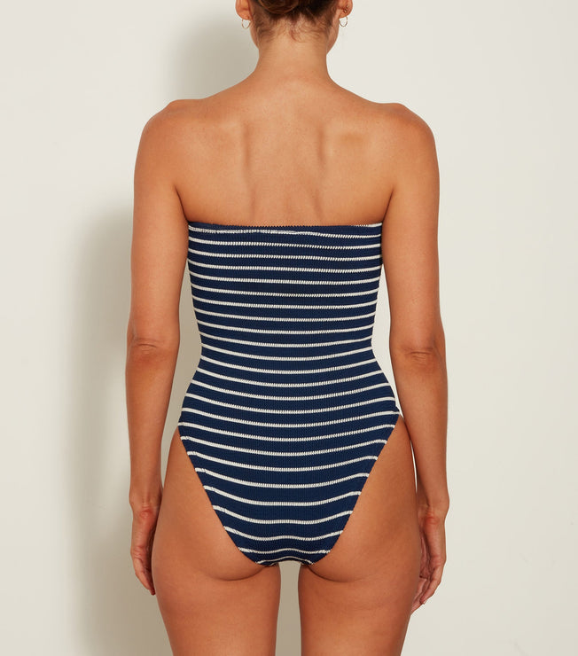 Brooke Swim Stripe Crinkle Navy/White