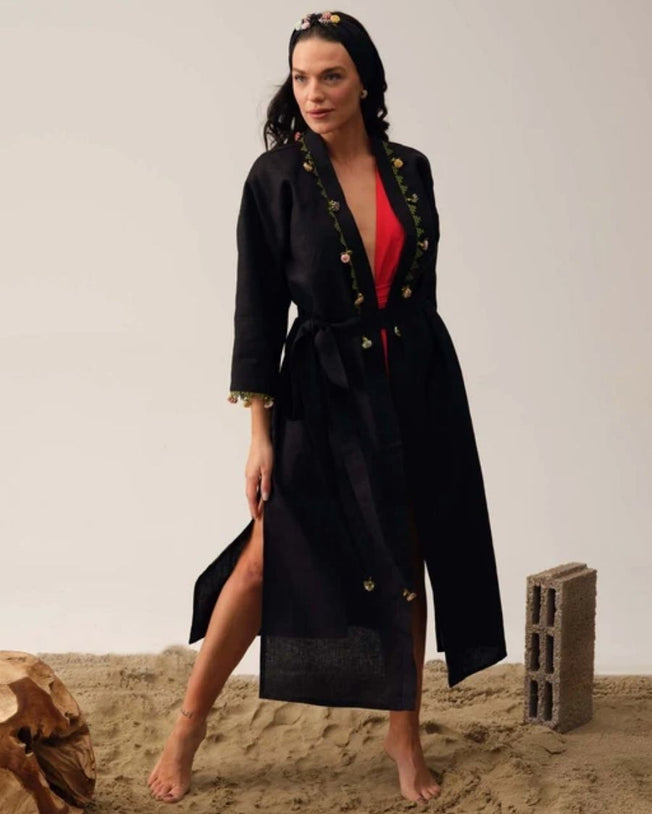 Adalya Long Kaftan with Belt Black