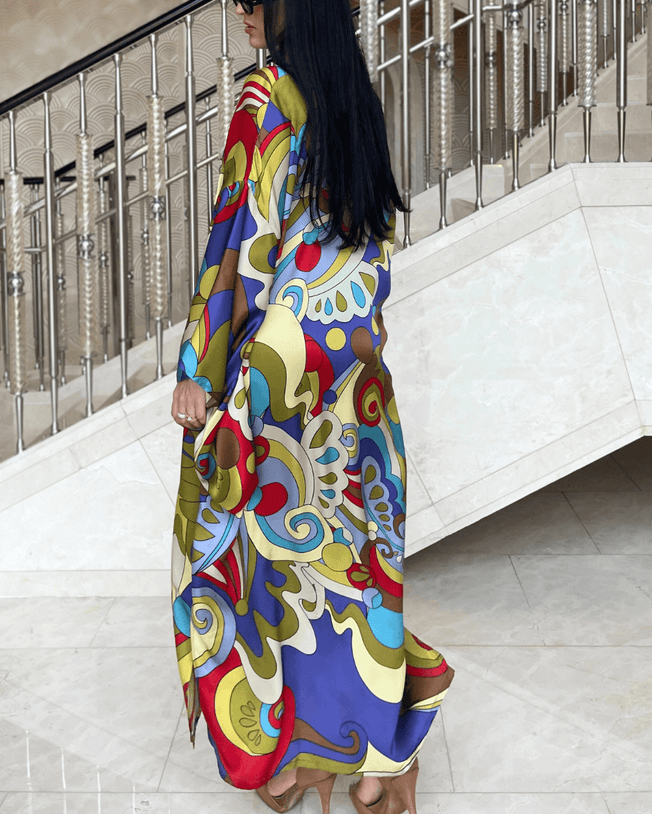 Auberegin, Red & Beige Kimono Sleeve Kaftan