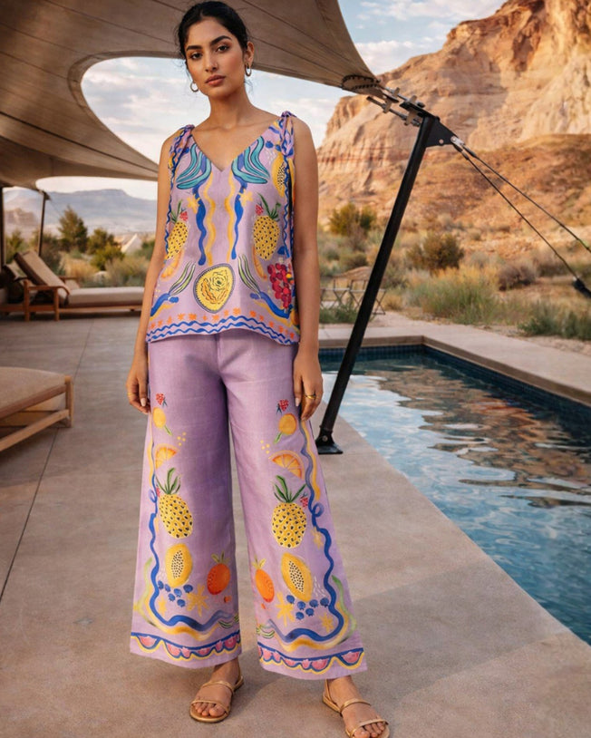 Abby Co-Ord Sleeveless Top and Pants Set in Purple