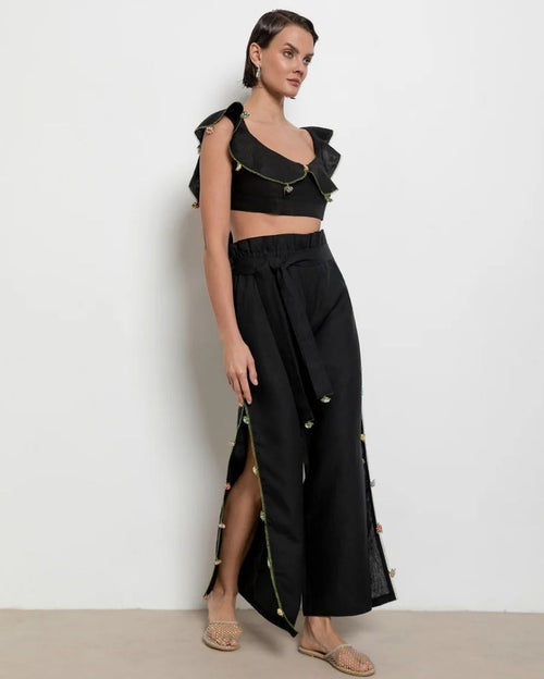 Adalya Crop Top and Pants -  Black