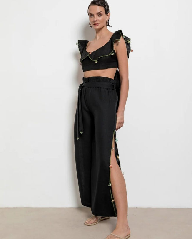 Adalya Crop Top and Pants -  Black