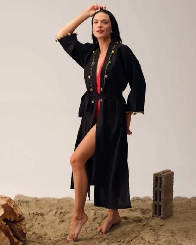 Adalya Long Kaftan with Belt Black
