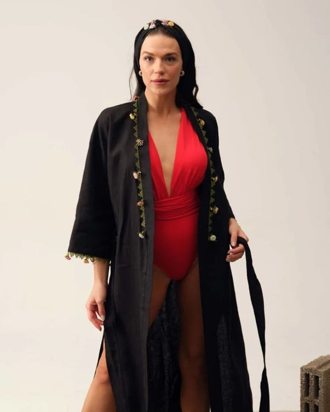 Adalya Long Kaftan with Belt Black