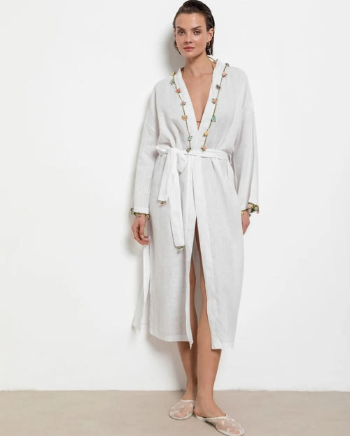 Adalya Long Kaftan with Belt - White