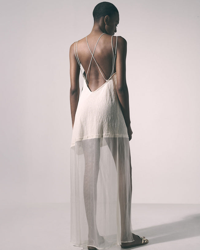 Aira Silk Chiffon Long Dress Ecru