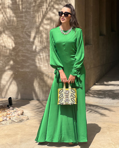 Alexa Bow Tie Sleeves Dress Emerald Green