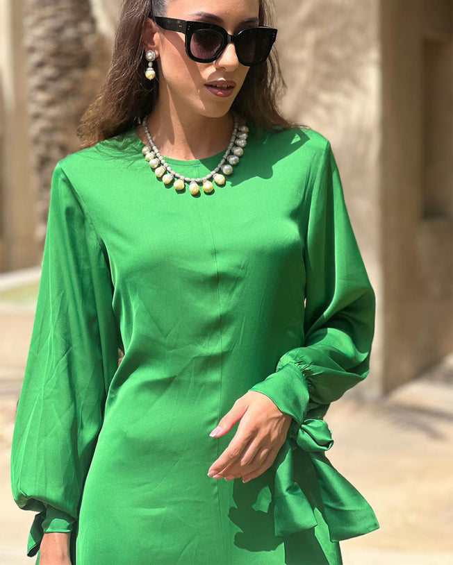 Alexa Bow Tie Sleeves Dress Emerald Green