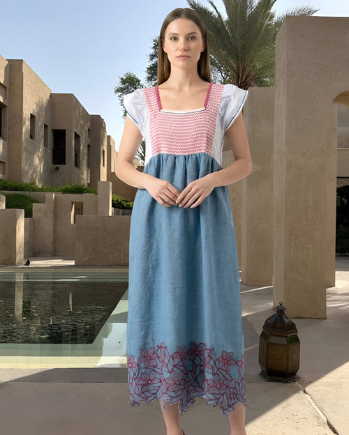 Aloe Jilly Blue Linen Maxi Dress