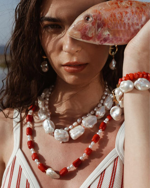 Amour Pearl Drop Red Necklace