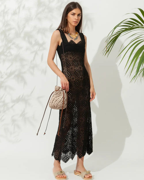 Aphrodite Crochet Black Midi Dress