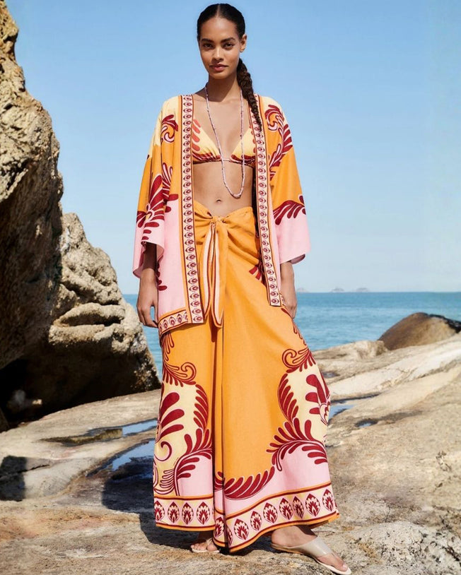 Arabesc Soft Yellow Kimono and Pants Sets