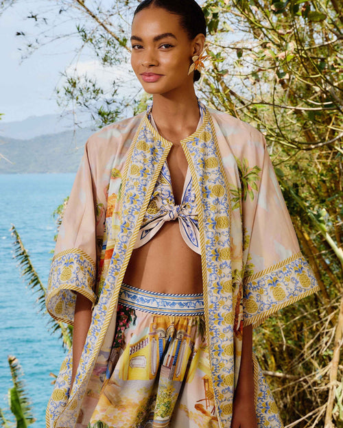 Aracati Multicolor Kimono and Midi Skirt Set