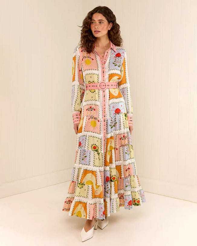 Aria Siesta Tile Maxi Dress with Belt