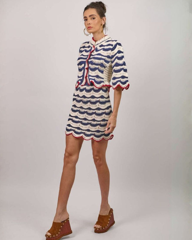 Ariana Layla Short Cardigan & Short Skirt Set - Black Golden Navy Blue