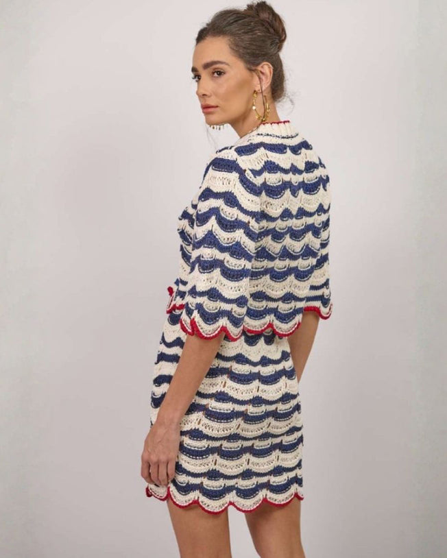 Ariana Layla Short Cardigan & Short Skirt Set - Black Golden Navy Blue