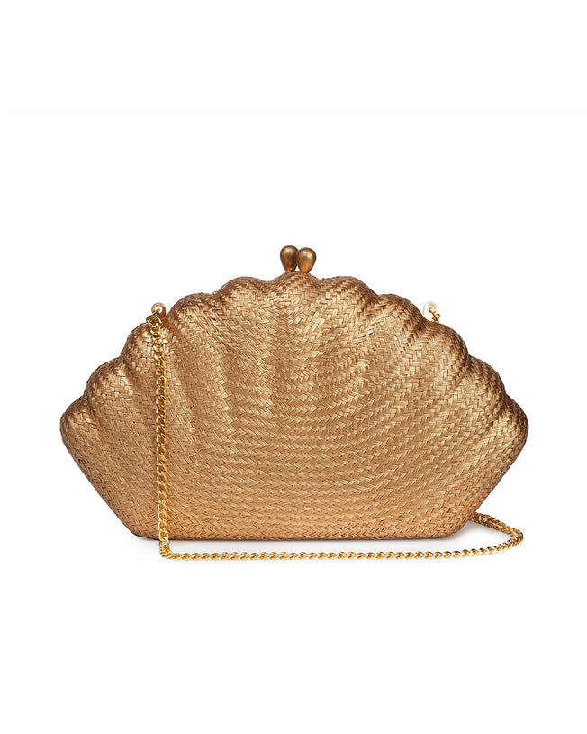 Arielle Gold Clutch with Mother of Pearl Stone