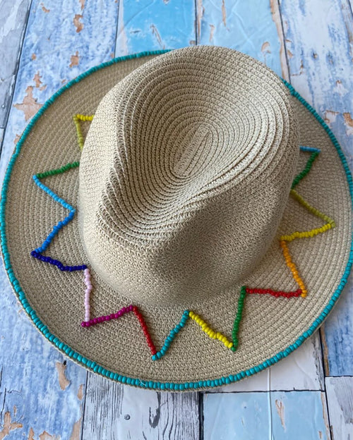 Panama Light Beige Triangle Stripy Hat