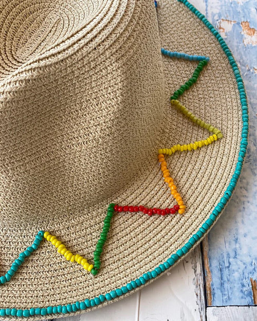 Panama Light Beige Triangle Stripy Hat