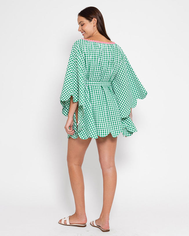 Bene Cover Up Gingham Green Mini Dress