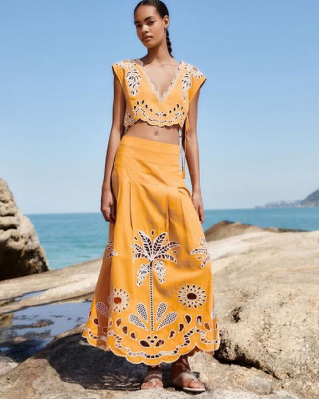 Banana Tree Camel Blouse and Skirt Set