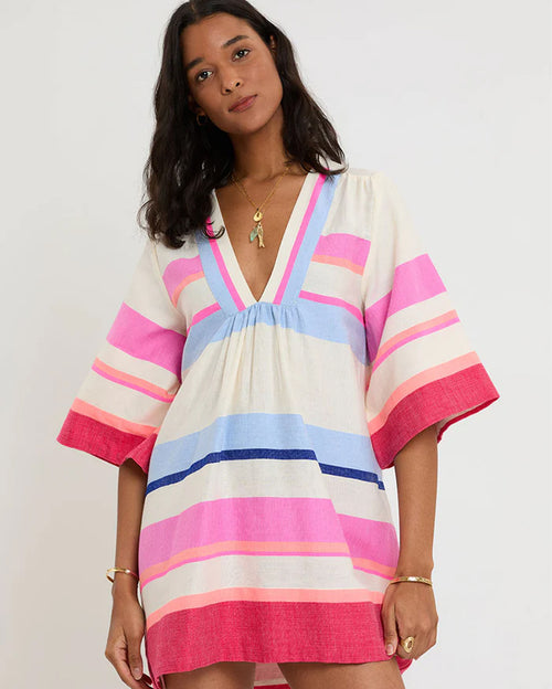 Belkis V-Neck Short Kaftan Dress in Desita Pink