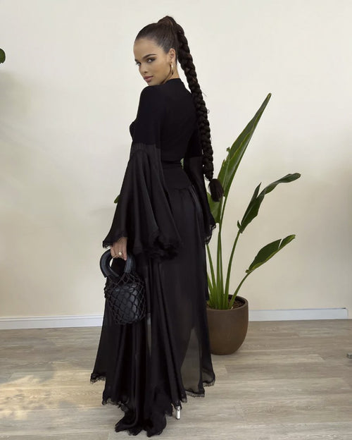 Black Model Jersey Double Knot Top & Godet Skirt