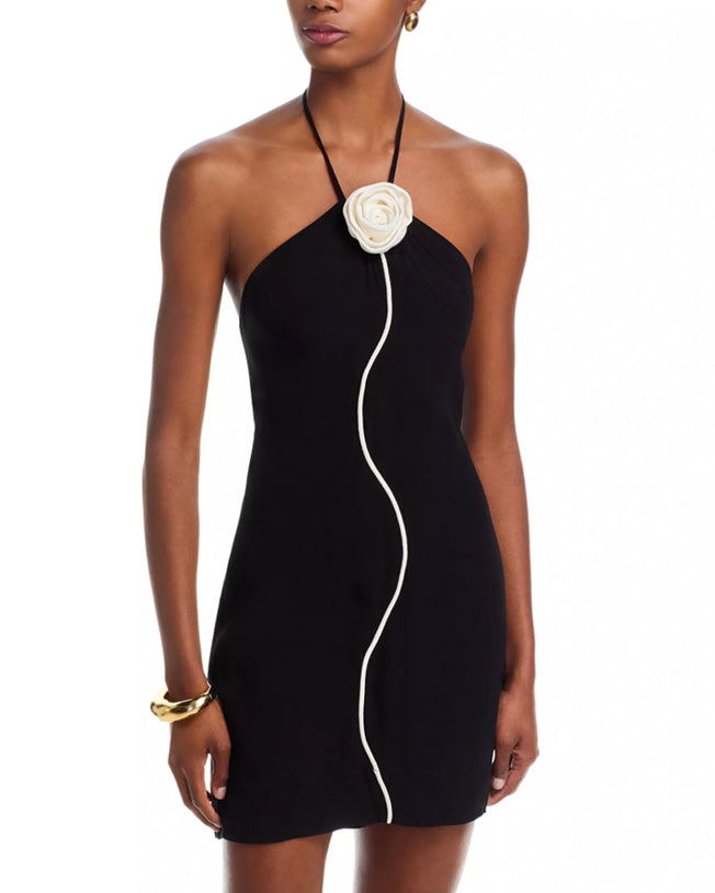 Black and White Flower Sleeveless Mini Dress