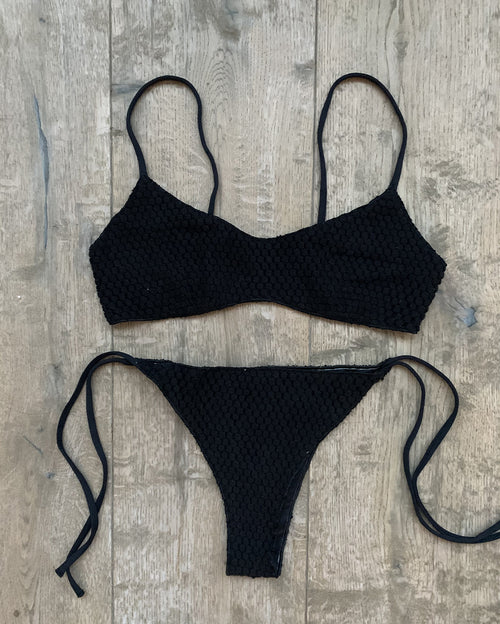 Black Crochet Sporty Thin Shoulder Bikini Set