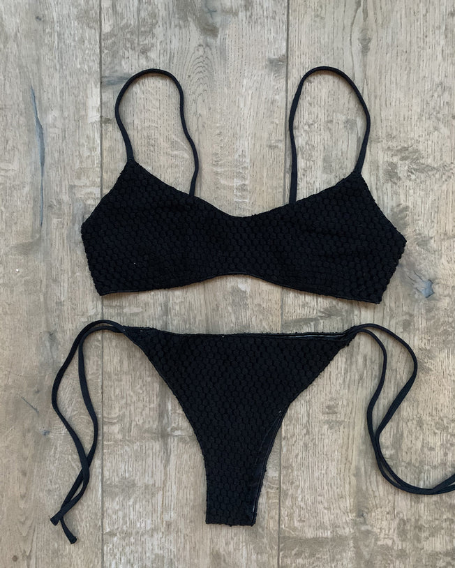Black Crochet Sporty Thin Shoulder Bikini Set